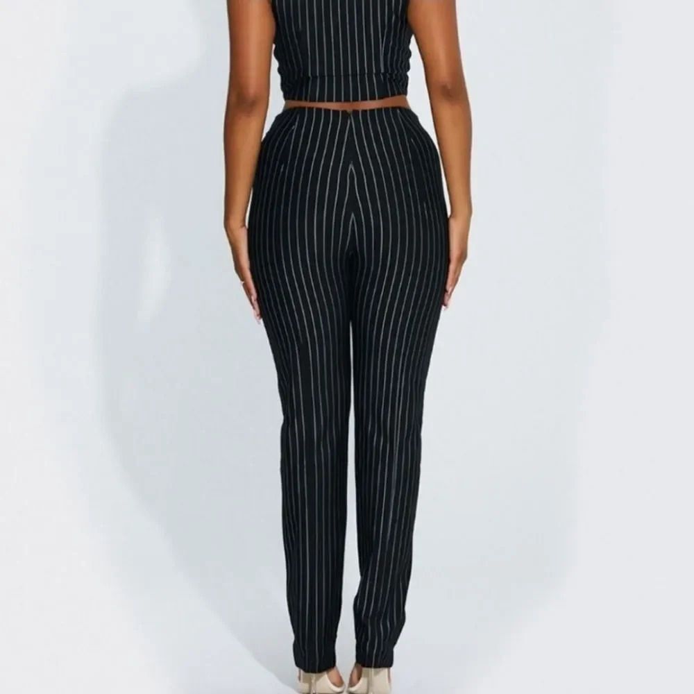 Naked Wardrobe The Pinstripe Cigarette Pants in Black - Picture 3 of 13